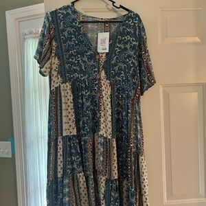 Bohemian Blue and Cream Maxi Dress